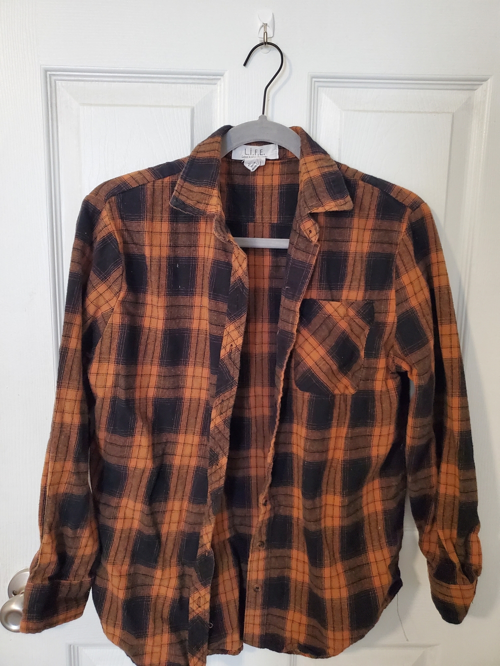 Orange and Black Plaid Button-Down Shirt